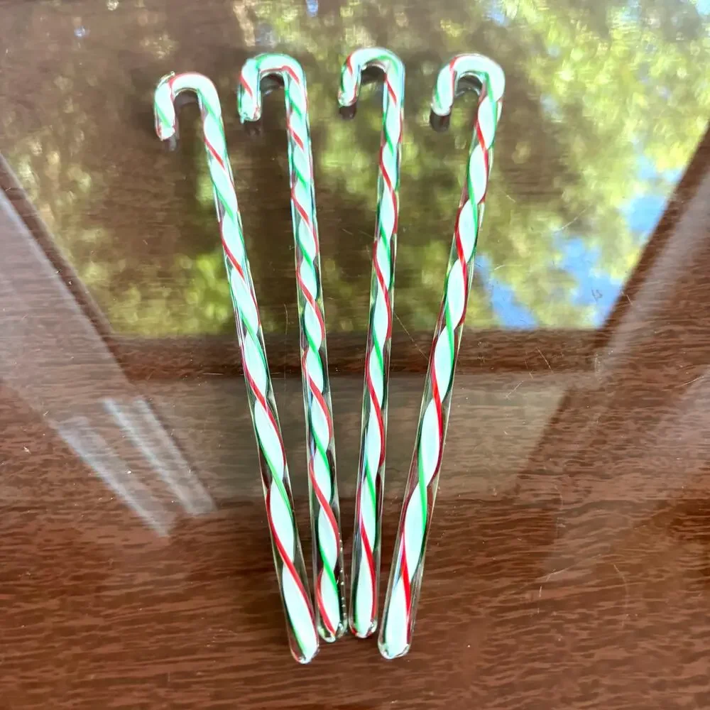 Vintage Pier 1 Glass Candy Cane Swizzle Sticks Set of 4 Christmas Stirrers